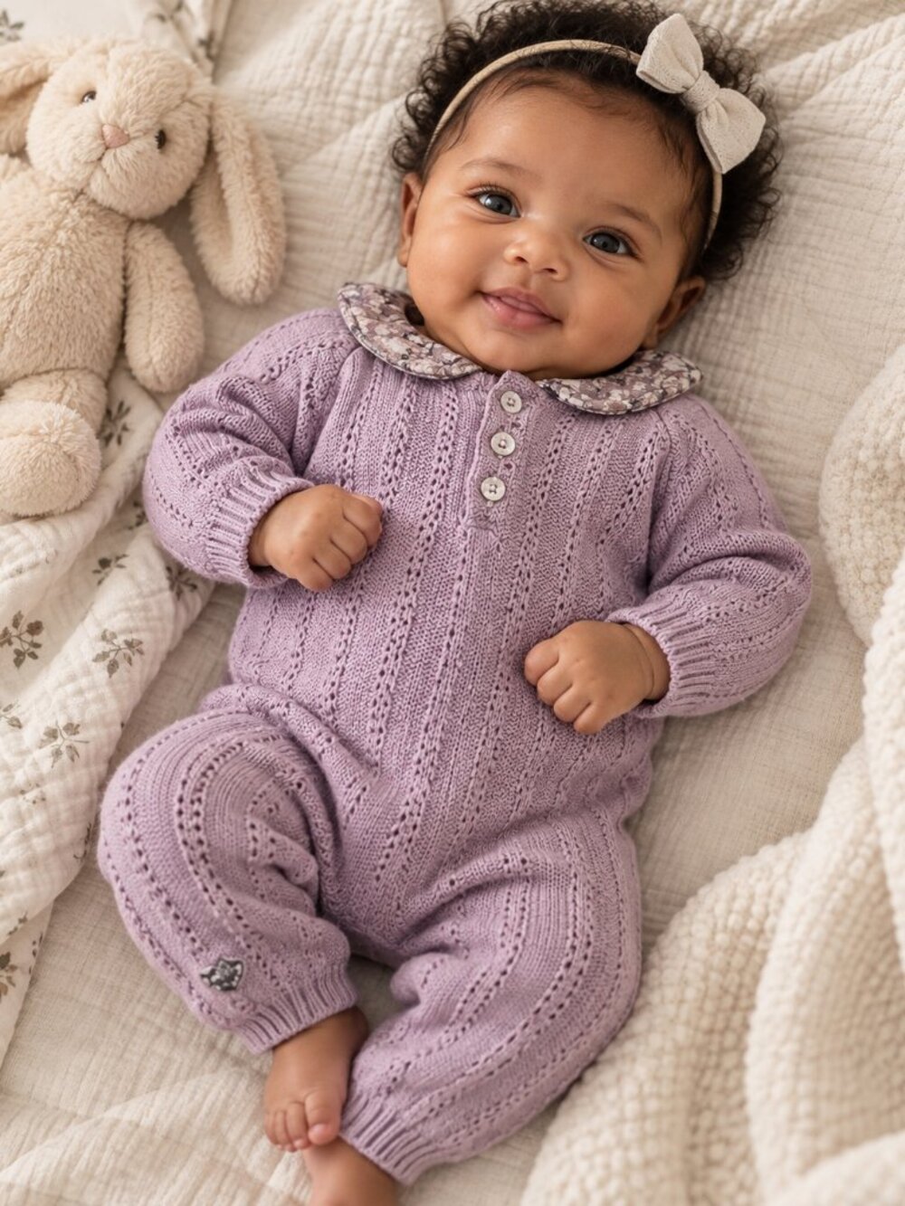 Château de Sable Baby Knit Romper 1 Month Lavender Heirloom Style